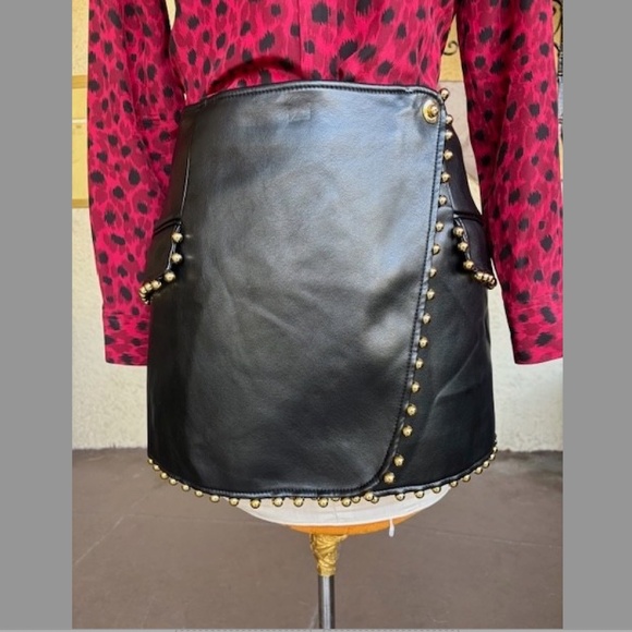 $425 JONATHAN SIMKHAI "Clayton" Studded Vegan Leather Mini Skirt NWOT/sz M - Picture 8 of 16